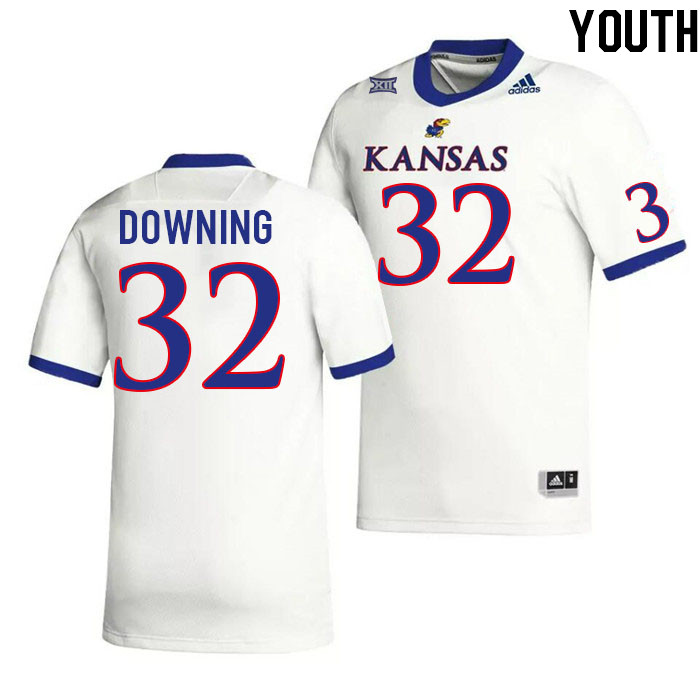 Youth #32 Dylan Downing Kansas Jayhawks College Football Jerseys Stitched Sale-White
